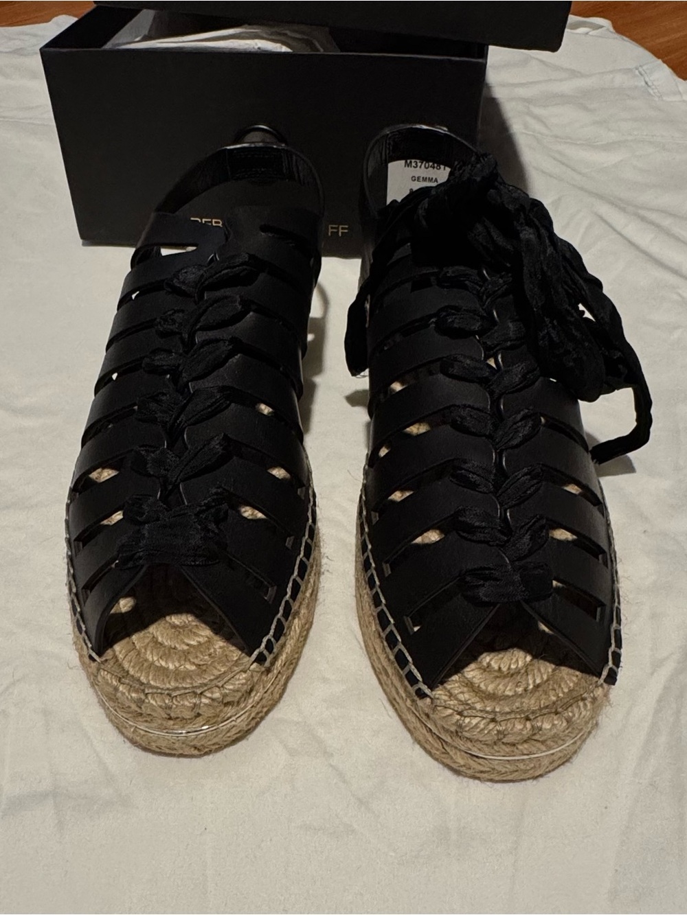 Rebecca Minkoff Black Woven Lace-Up Espadrille Platforms